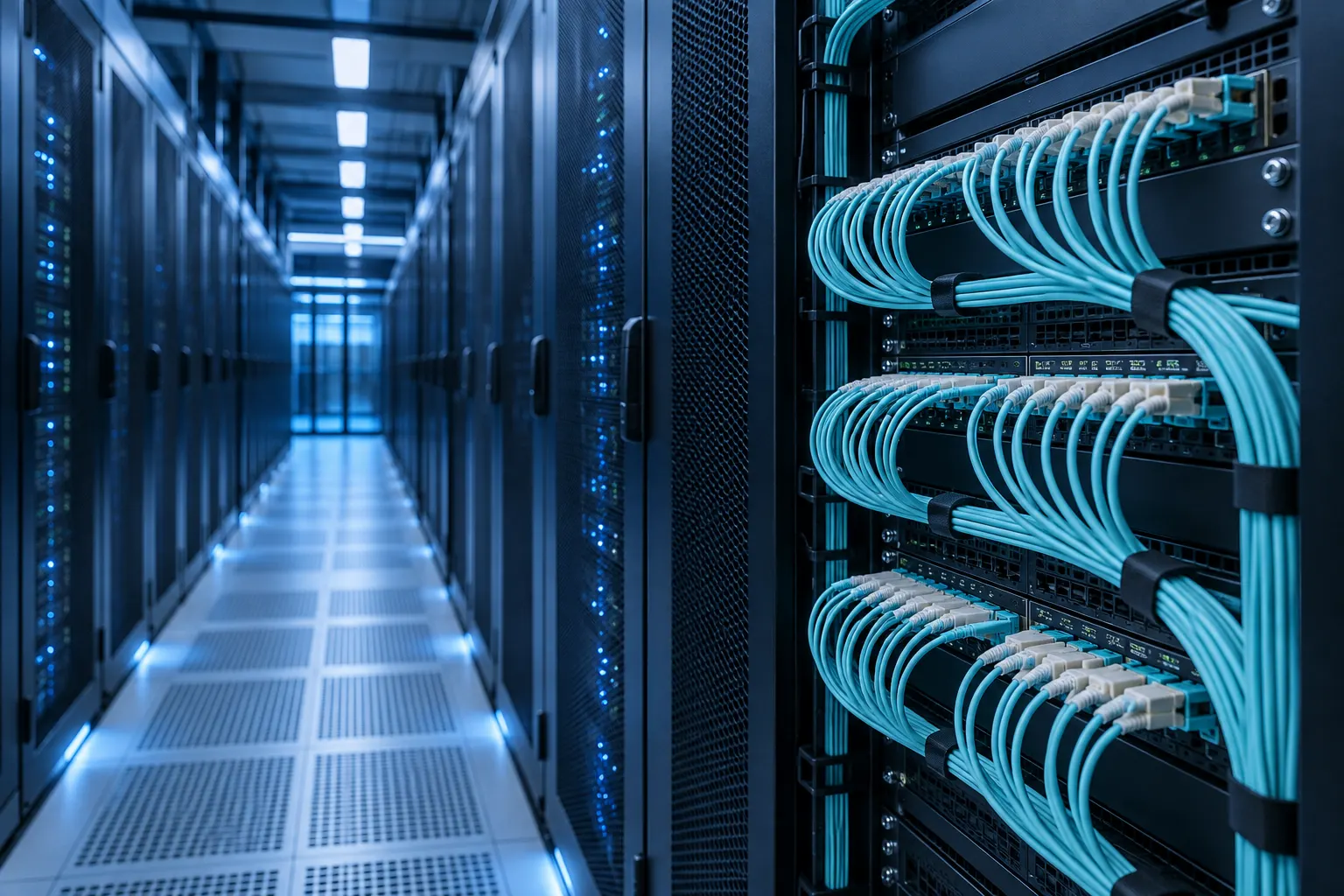 Data center server racks with aqua optical fiber interconnects