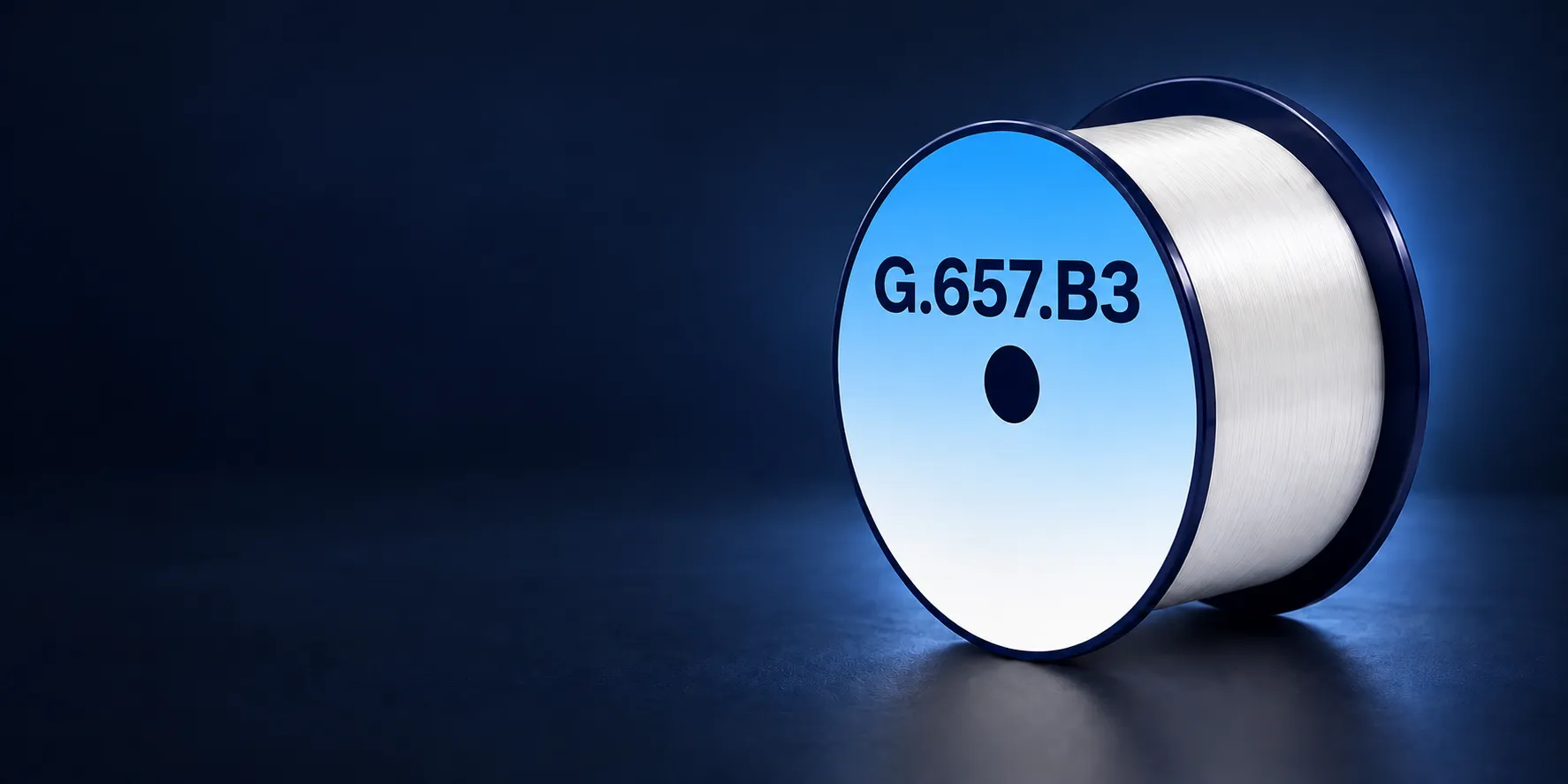 G.657.B3 tightly wound optical fiber reel with blue-white model label
