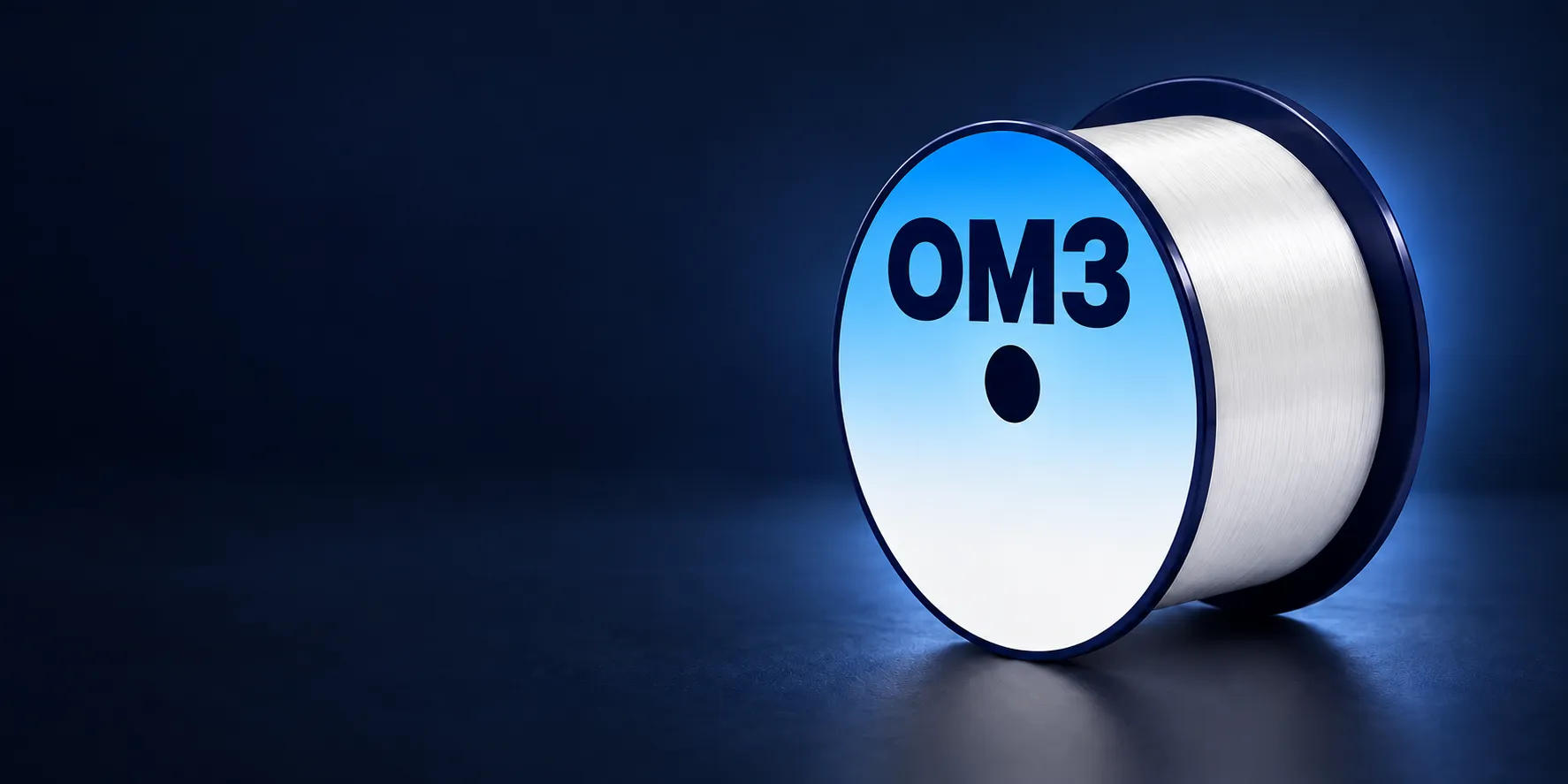 OM3 tightly wound optical fiber reel with blue-white model label