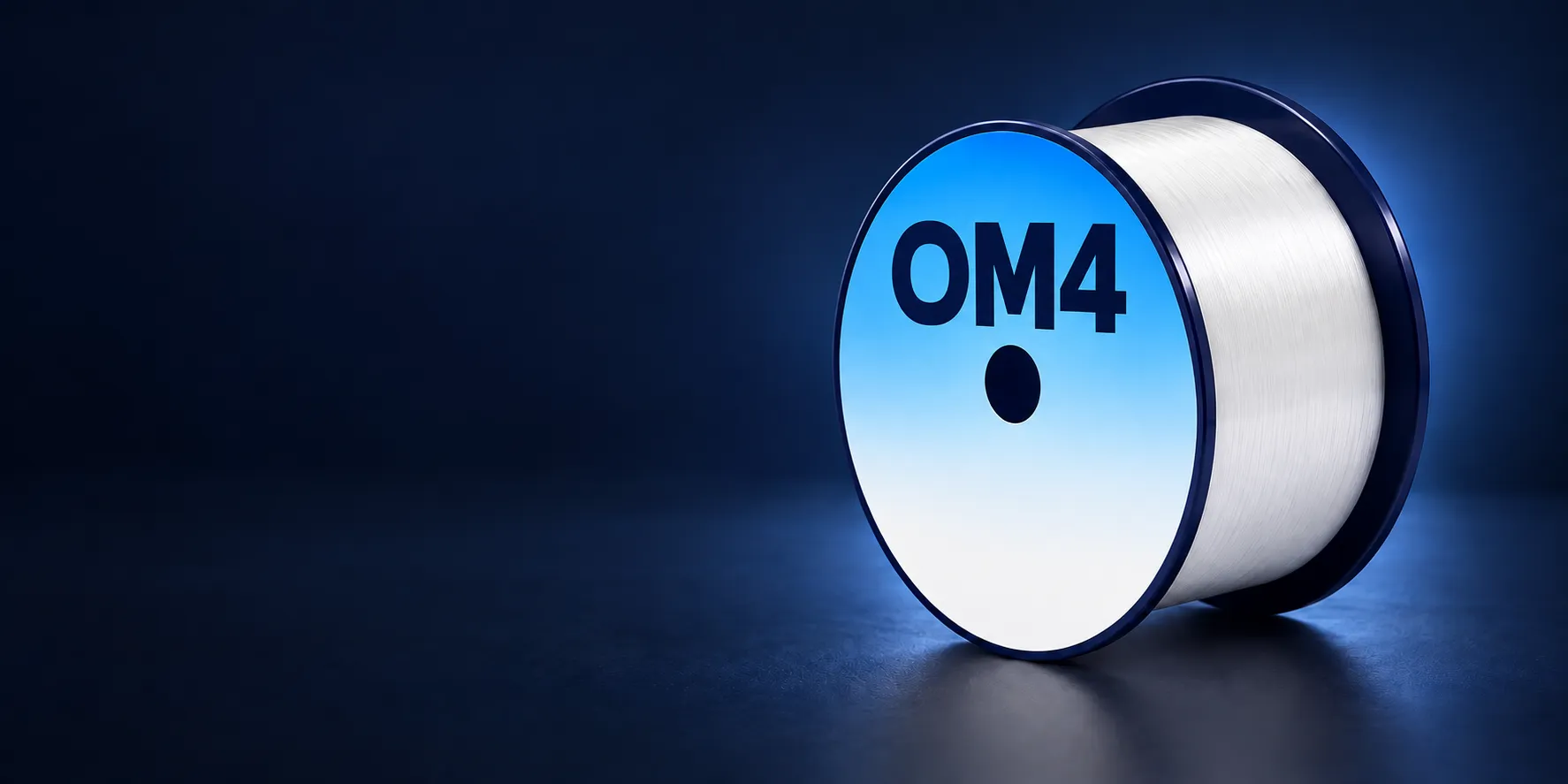 OM4 tightly wound optical fiber reel with blue-white model label